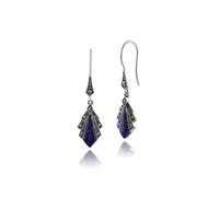 Gemondo Plata De Ley 925 1 Quilate Lapislázuli & Marcasite Art Deco Pendientes