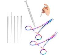 GEMQUEEN Alicates cónicos para perforación, herramienta de agarre de bolas para cambiar joyas, pinzas curvas y rectas, de acero inoxidable, 14G, 16G, 18G, herramienta de inserción de aretes de espalda