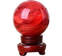 Gemston Sphere Balls Red Crystal Ball Polished Divination Ball Decorative Sphere with Wood Stand Witch Ball Stones for Home Ornaments,80mm