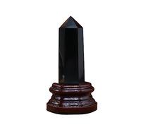 Gemstone Amethyst Point Crystal Column with Wooden Base Rose Quartz Tower Ornament (Color : Obsidian)