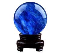 Gemstone Crystal Ball, Blue Crystal Ball with Wooden Base,Polished Gemstones Ornaments Quartz Sphere for Divination Decoration,14cm