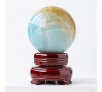 Gemstone Crystal Ball Real Crystal Decor Sphere Polished Divination Ball with Wood Stand for Fengshui Decor, 50~55mm