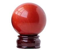 Gemstone Sphere Red Jasper Crystal Ball with Wooden Stand Divination Ball Feng Shui Aura Home Desk Decor Decorative,60mm