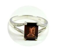 Gemsyogi Anillo de plata de ley con granate natural, corte esmeralda, curativo, piedra natal roja de enero para mujer, Piedra, Granate