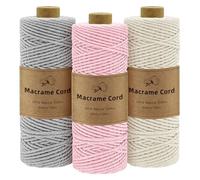 Gemtte Hilo Macramé 2mm X 100 M, 3 Rollos Colorido Macramé Trenzado para DecoracióN Bohemia Tapices de Pared, Natural Macrame para Manualidades, Punto (Beige Rosa Gris)
