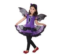 GEMVIE Disfraz de Murciélago Bruja para Niños，Disfraz de Vampirina para Halloween Vestido de Fiesta con Ala de Diadema de Murciélago 3-12 años (4-6 años)
