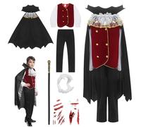 GEMVIE Disfraz de Vampiro para Niños - Drácula, Crepúsculo, Capa Negra, Halloween, Carnaval, Cosplay Cetro 10-12 años