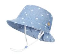 GEMVIE Niños Sombrero Pescador de Bebé Sol Protección Algódon Unisexo Gorro Ajustable Plegable Estapado Estrella Verano UV Hat Niña (Azul Claro, 6-12meses)