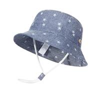 GEMVIE Niños Sombrero Pescador de Bebé Sol Protección Algódon Unisexo Gorro Ajustable Plegable Estapado Estrella Verano UV Hat Niña (Azul Oscuro, 1-2años)