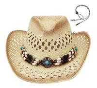 GEMVIE Sombrero de paja Panamá para mujer, sombrero de vaquero de paja, sombrero de playa, sombrero de sol de ala ancha, sombrero enrollable de paja, caqui, 7/7 1/4