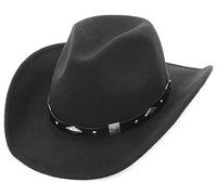 GEMVIE Sombrero de Vaquero de Fieltro de Lana clásico Sombrero de Vaquero Occidental Fedora para Hombre Sombrero de Vaquera de ala Ancha con Correa (Negro-4)