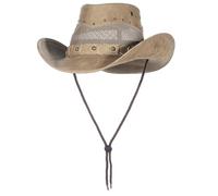 GEMVIE Sombrero de Vaquero de Malla para Hombre, Ajustable, Piel marrón, Vintage, Transpirable, con Correa para la Barbilla Resistente al Viento, 56-58 cm
