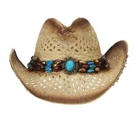 GEMVIE Sombrero de vaquero de paja para mujer, sombrero de vaquero de paja para playa, sombrero de sol con ala enrollada, sombreros de vaquero de verano, beige, 7 1/8-7 1/4