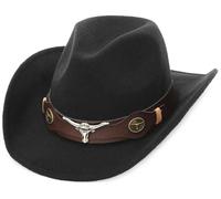 GEMVIE Sombrero de vaquero para hombre y mujer, sombrero occidental, ala ancha, sombrero de fieltro de lana, Negro., Talla única