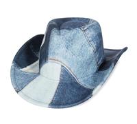 GEMVIE Sombrero Vaquero de Denim Teñido con Estampado Patchwork para Mujer y Hombre Sombrero de Fiesta Western de ala Ancha