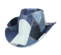 GEMVIE Sombrero Vaquero de Denim Teñido con Estampado Patchwork para Mujer y Hombre Sombrero de Fiesta Western de ala Ancha