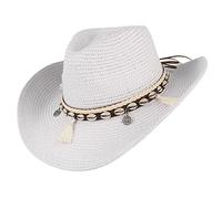GEMVIE Sombreros de Paja para Mujer Sombrero de Sol Gorra de Playa con Cinta de Concha + UPF50 Ajustable y Empacable Mujer Sombrero de Verano Fedora Trilby (Blanco)