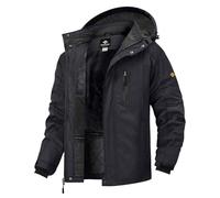 GEMYSE Chaqueta de Esquí Impermeable de Montaña para Hombre Abrigo de Invierno de Lana Antiviento con Capucha (Negro,XXL)