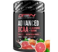 GEN GERMAN ELITE NUTRITION Advanced BCAA en Polvo - 450 g - BCAA 2:1:1 | Con Taurina y Glutamina - Sabor Grapefruit - 13.500 mg de Aminoácidos - Solubilidad Instantánea - Vegano - 30 Porciones