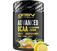 GEN GERMAN ELITE NUTRITION Advanced BCAA en Polvo - 450 g - BCAA 2:1:1 | Con Taurina y Glutamina - Sabor Lemon - 13.500 mg de Aminoácidos - Solubilidad Instantánea - Vegano - 30 Porciones