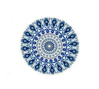 GEN:ZAI Tapiz redondo grande con diseño de mandala para playa, decoración de Yaga, mantel para meditación, picnic, marca del Reino Unido (blanco y azul)