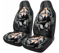 GENANY 2 Fundas de Asiento Delantero de Coche con patrón de Lobo Gris, para automóvil, camión, sedán, SUV, Fundas duraderas, Fundas de Asiento de Cubo Transpirables, Accesorio Protector Interior