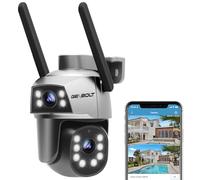 GENBOLT Camara Vigilancia Exterior 2,4&5GHz WiFi con PoE, Doble Lente CCTV Camara Vigilancia Domicilio WiFi del Hogar, PTZ Cámara IP con la Noche de Color, Seguimiento Automático