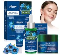 Genciana Azul Crema de Noche, Crema Contorno de Ojos y Sérum Facial Redensificante, con Genciana Azul y Edelweiss, Crema Hidratante Facial Mujer, Antienvejecimiento, Antiedad, Reafirma