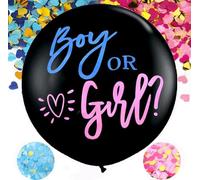 Gender Reveal Globo XXL, 36 pulgadas Sexo Anunciar Globo Boy o Chica con Confeti Rosa Azul Confetti Género Revelar Grande Globo de Látex Decoración Baby Shower Party (Negro)