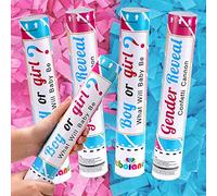 Gender Reveal Lanzadores de confeti para anuncio de sexo de bebé (niño o niña), 2 rosas y 2 azules, 30 cm, con compresión de aire
