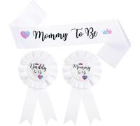 Gender Reveal Party Decoraciones Faja + 2 Insignias de hojalata para revelación del género del bebé e ideas de baby shower
