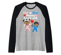 Gender Reveal Party Mommy Loves You Camiseta Manga Raglan