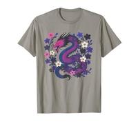 Genderfluid Japanese Dragon Queer Pride Flag Colors Floral Camiseta