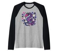 Genderfluid Japanese Dragon Queer Pride Flag Colors Floral Camiseta Manga Raglan