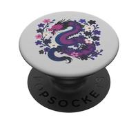 Genderfluid Japanese Dragon Queer Pride Flag Colors Floral PopSockets PopGrip Adhesivo