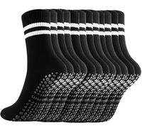 Gendewiner Calcetines antideslizantes para yoga y pilates para mujeres y hombres, calcetines antideslizantes para ballet, hospital, baile, trampolín, barre, O_6 pares, negro, 4-9