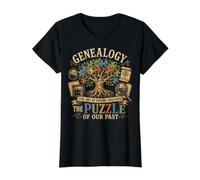 Genealogy The Art of Piecing Together The Puzzle of Our Past Camiseta gráfica económica, Mujer, Negro, XS