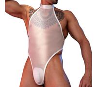 GENEMEN Mono de malla para hombre, transpirable, corbata, body, sexy, ropa interior de moda, círculo cerrado, Blanco, Talla única