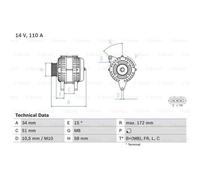 Generador Bosch Alternador 110A 14V Para Hyundai I30 FD iX35 Van KIA Venga YN