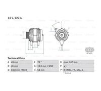 Generador Bosch Alternador 120A 14V Para Mazda 3 Sedán Kuga I Focus C-Max