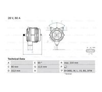 Generador Bosch Alternador 80A 28V Para Mercedes-Benz Vario Kipper