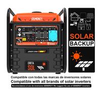 Generador para apoyo en fotovoltaica genergy creta sol, inverter con 7500 w de potencia máxima, y hasta 14 horas de autonomía