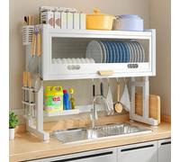 General 2-Tier Over-Sink Dish Drainer with Cutlery Rack - 25In Black Kitchen Organizer For Countertop Sink Space Saving, Durable Dish Drying Rack, Ideal For Home Kitchen Use,5027 White 65C