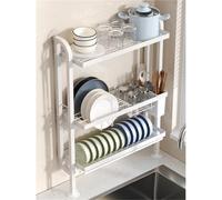 General 3-Tier Dish Drying Rack Over Sink - Kitchen Utensil Holder Drainer, Space-Saving Organizer For Plates Bowls, Stylish White Kitchen Storage Solution,5344 White