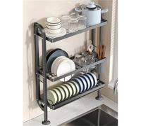 General 3-Tier Dish Drying Rack Over Sink - Kitchen Utensil Holder Drainer, Space-Saving Organizer For Plates Bowls, Stylish White Kitchen Storage Solution,5344 Black