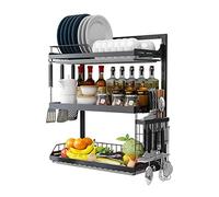 General 3 Tier Over The Sink Dish Drying Orgainzer Rack, Hanging Large Dish Dryer Rack Wall Mount Dish Drainer, 304 Stainless Steel Kitchen Plate Bowl Spice Organizer Storage Shelf,Black