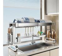 General 304 Stainless Steel Over-Sink Dish Drainer - 1-Tier Countertop Organizer with Cutlery Rack, Space-Saving Kitchen Drying Rack For Dishes and Utensils,5507 Silver Single Tier