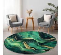 General Alfombra Redonda 90 cm Habitacion Dormitorio Comedor Tapete Quarto Pelo Corto, Simple Lujoso Líneas De Mármol Juego Mats Pad para Habitación Decorativo, Verde Franela Alfombra Redonda