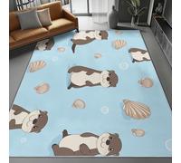 General Azul Alfombra de Franela 60 x 90 cm Fácil Cuidado, Caricatura Conchas Nutrias Impresión Cómoda Alfombra, Utilizada para Interiores en Todas Las Estaciones Lavables Máquina
