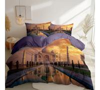 General Funda Nórdica Moderno Arquitectura Atardecer Impresión con Cierre de Cremallera, 220 x 240 cm Suave Transpirable Fundas de Edredón, Púrpura Juegos de Fundas Decoración De Habitación